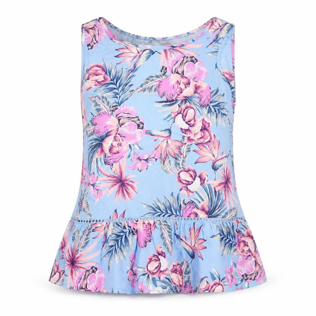 Front view of F&F women’s blue floral basic blouse, size UK 6