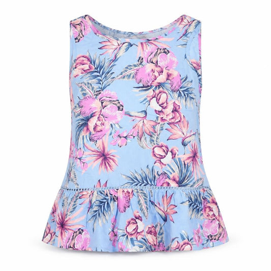 Front view of F&F women’s blue floral basic blouse, size UK 6