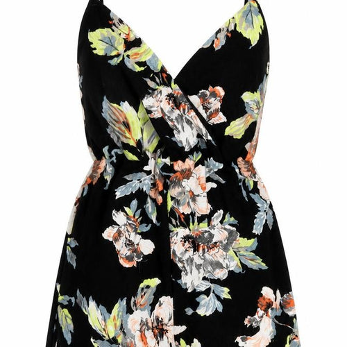 Boohoo Womens Black Floral  Jumpsuit One-Piece Size 4