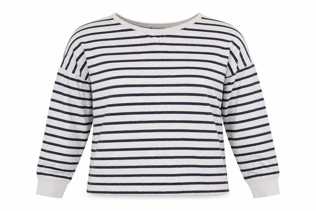 Front view of New Look women’s multicoloured striped pullover sweatshirt, size UK 12