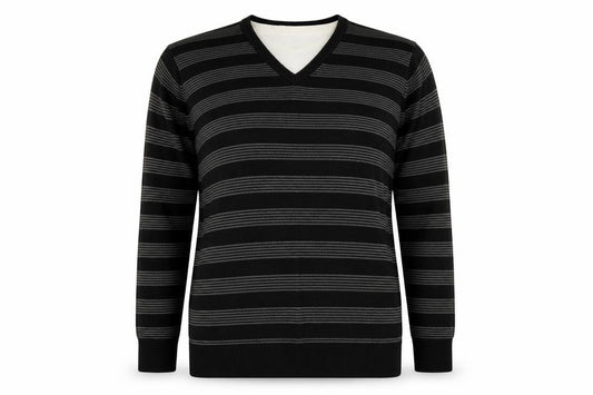 Front view of F&F women’s grey striped knit jumper, size M
