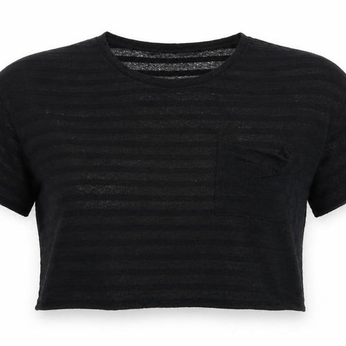 Sparkle & Fade Womens Black Striped  Cropped T-Shirt Size L