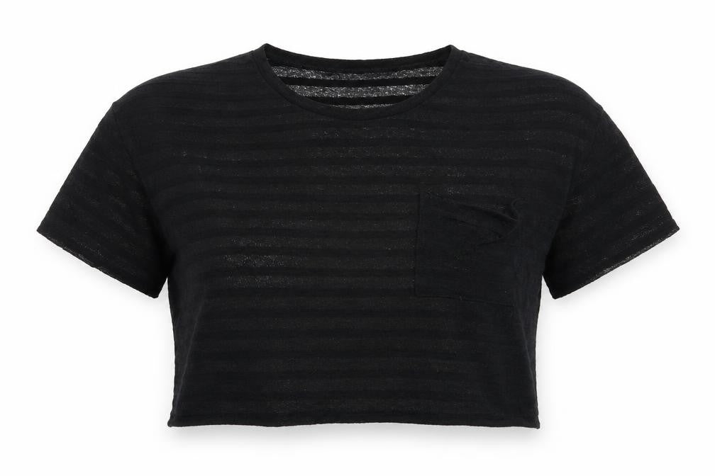 Sparkle & Fade Womens Black Striped  Cropped T-Shirt Size L