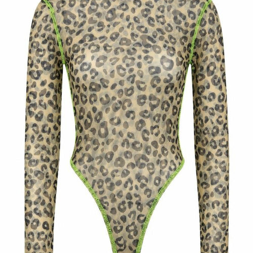 Oh Polly Womens Beige Animal Print  Bodysuit One-Piece Size 4