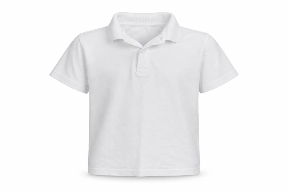 Front view of Schoolwear boys’ white basic polo, size 4, years