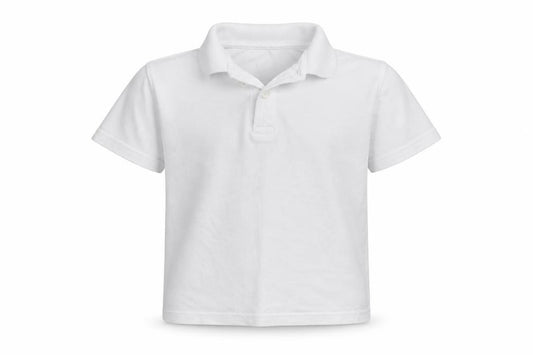Front view of Schoolwear boys’ white basic polo, size 4, years