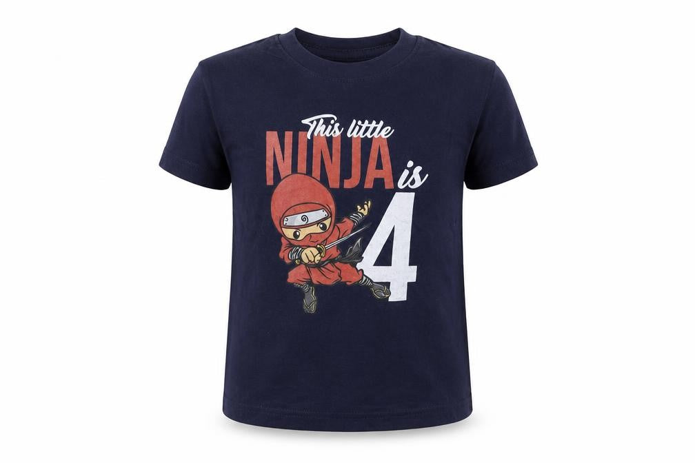 Matalan Boys Blue   Basic T-Shirt Size 4 Years  - This little ninja is 4