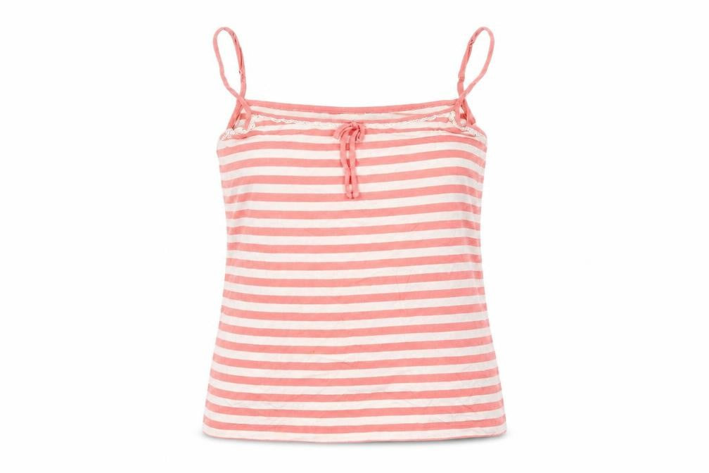Front view of Jolinesse women’s white striped basic t-shirt, size UK 14