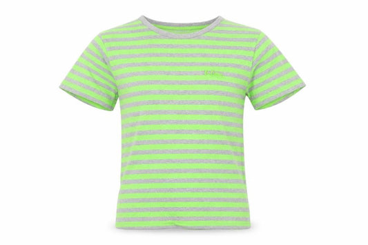 Front view of Lee Cooper boys’ grey striped basic t-shirt, size 7-8, years