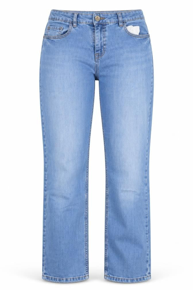 Front view of perworn women’s black bootcut jeans, size UK 10, 30-inch leg