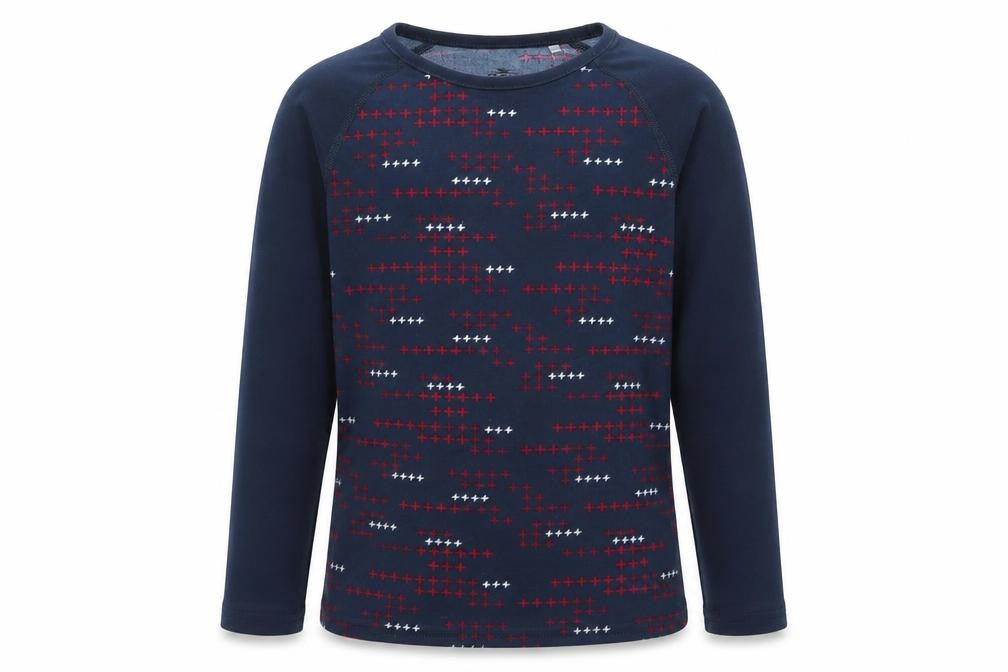 Front view of Crae girls’ blue geometric basic t-shirt, size 9-10, years