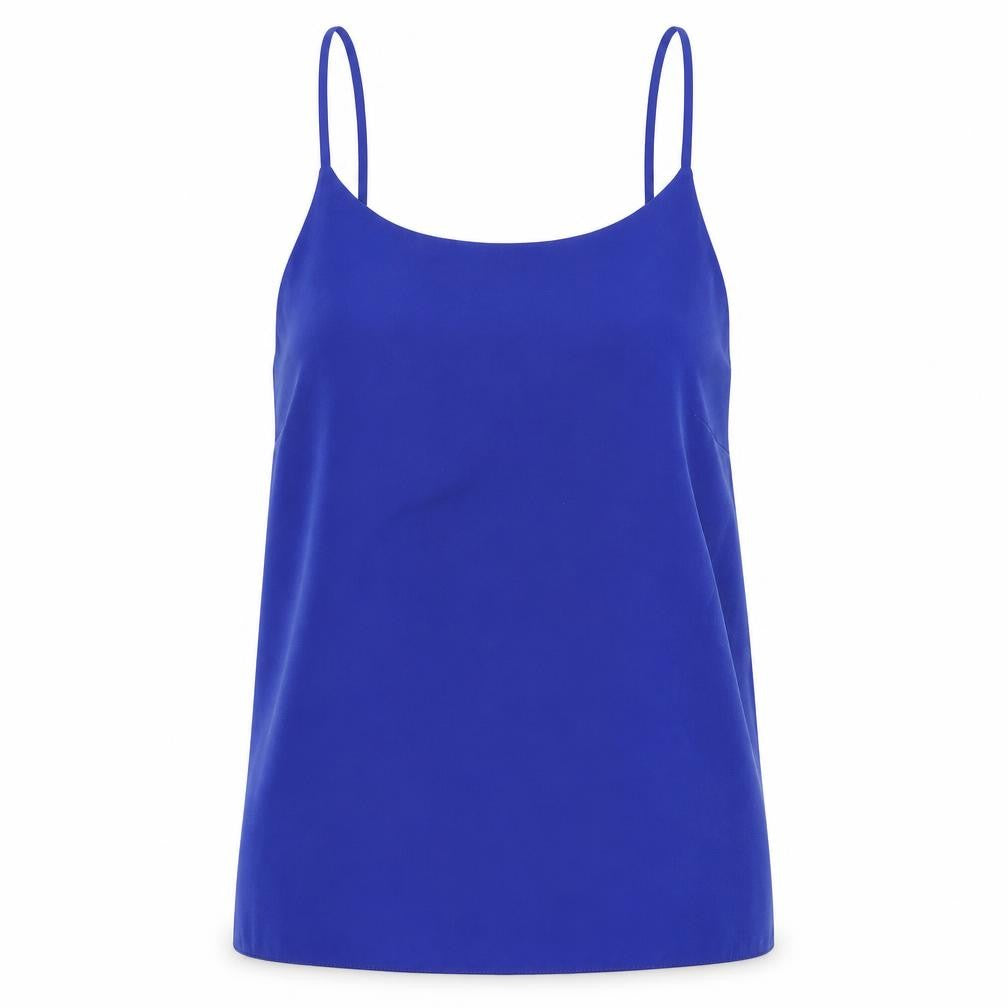 Front view of Papaya women’s blue basic tank, size UK 10
