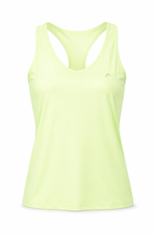 Front view of F&F women’s yellow basic tank, size UK 8, - racerback