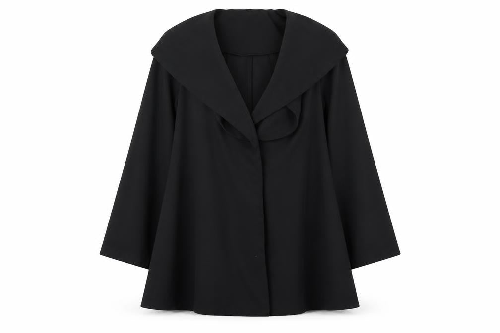 Front view of Solo women’s black cape jumper, size UK 12