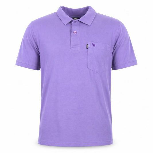 Front view of Geeko men’s purple polo, size M