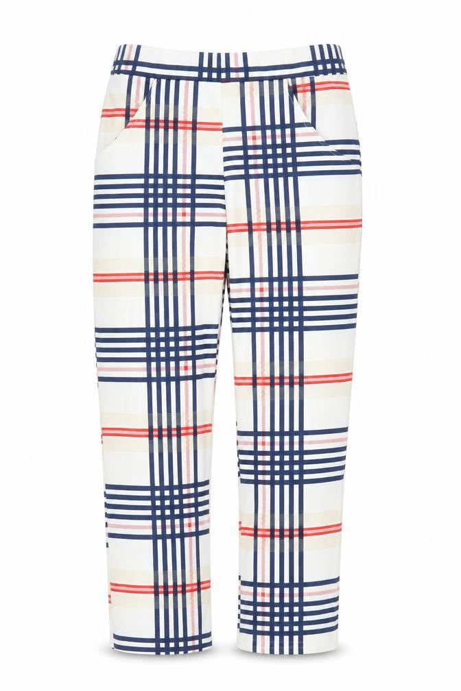 Preworn Womens White Plaid  Capri Trousers Size S L24 in