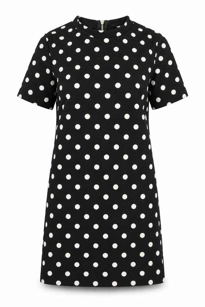 Front view of Divided by H&M women’s black polka dot a-line, size UK 10