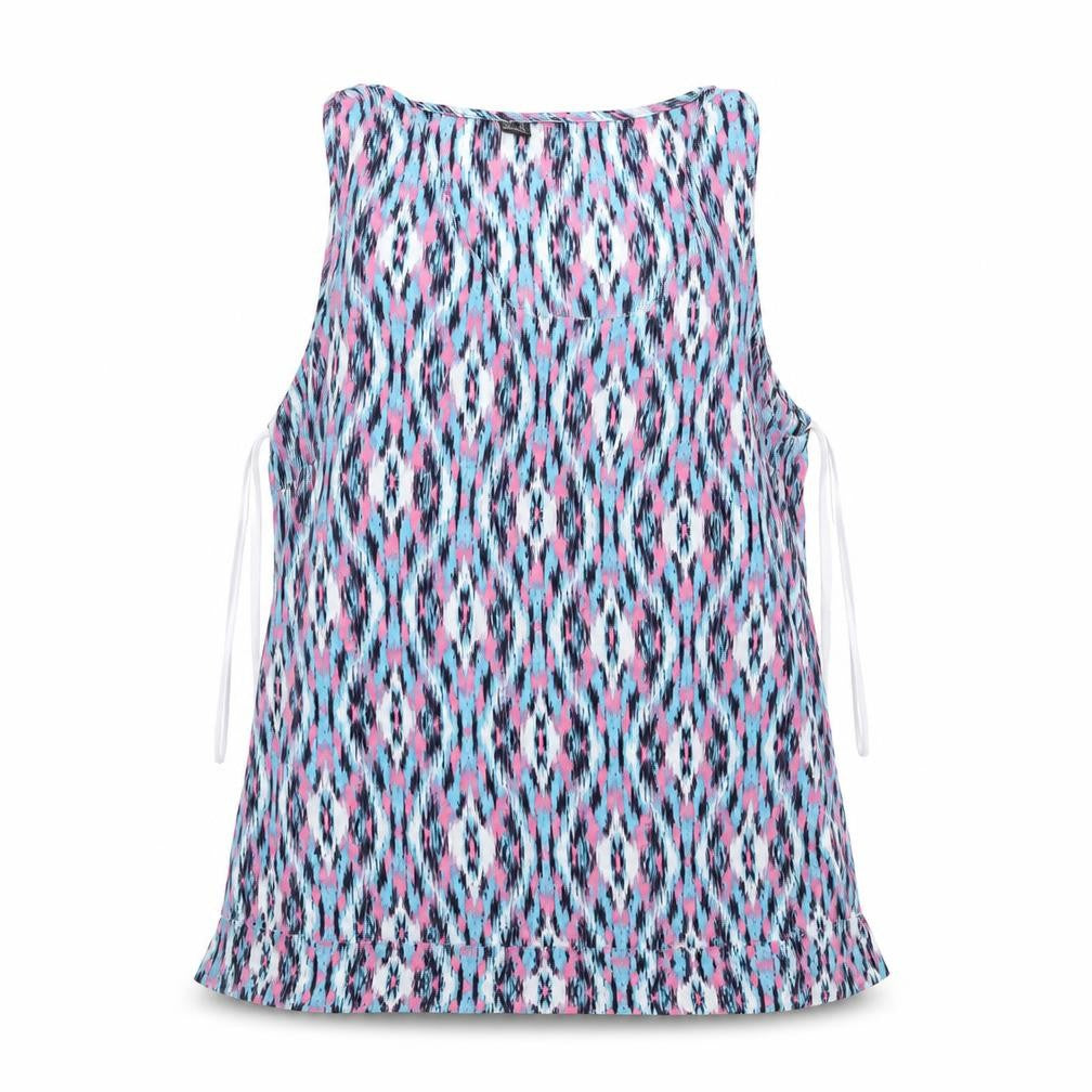 Front view of Primark women’s multicoloured geometric basic tank, size UK 10