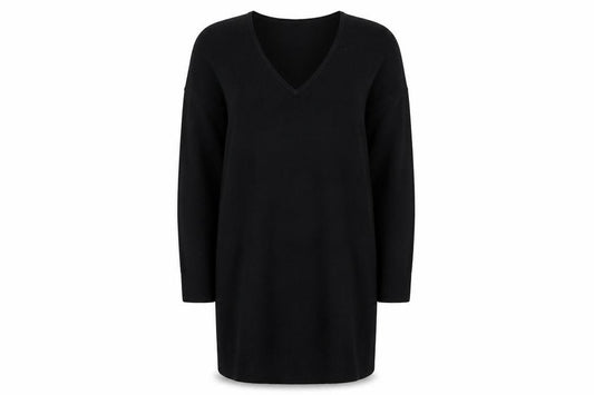 Front view of limited women’s black jumper dress, size UK 12