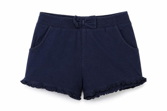 Front view of Tu girls’ blue jersey hot pants shorts, size 7, years