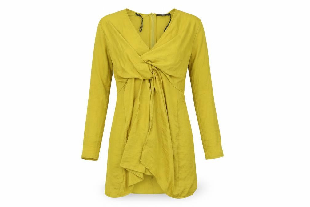 Front view of Missguided women’s yellow a-line, size UK 8