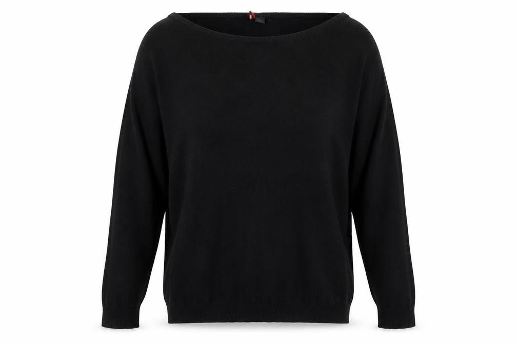 Front view of H&M women’s black knit jumper, size UK 12