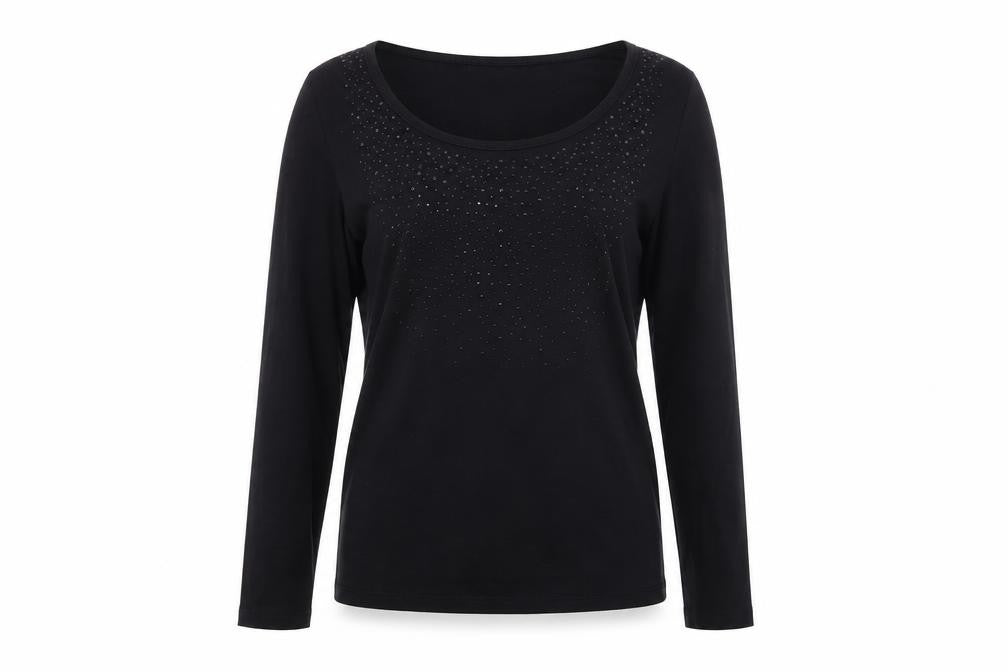 Front view of Joann hope women’s black knit jumper, size UK 14