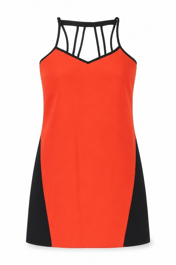 Front view of River Island women’s orange shift, size UK 8