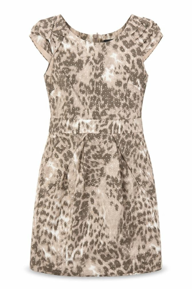 Front view of Next women’s brown animal print fit & flare, size UK 10