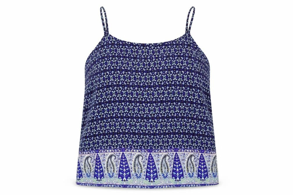 Front view of Atmosphere women’s blue floral basic blouse, size UK 18