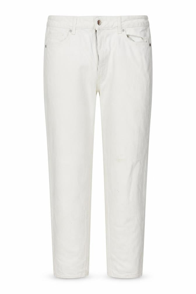 Front view of H&M women’s white straight jeans, size UK 12, 25-inch leg