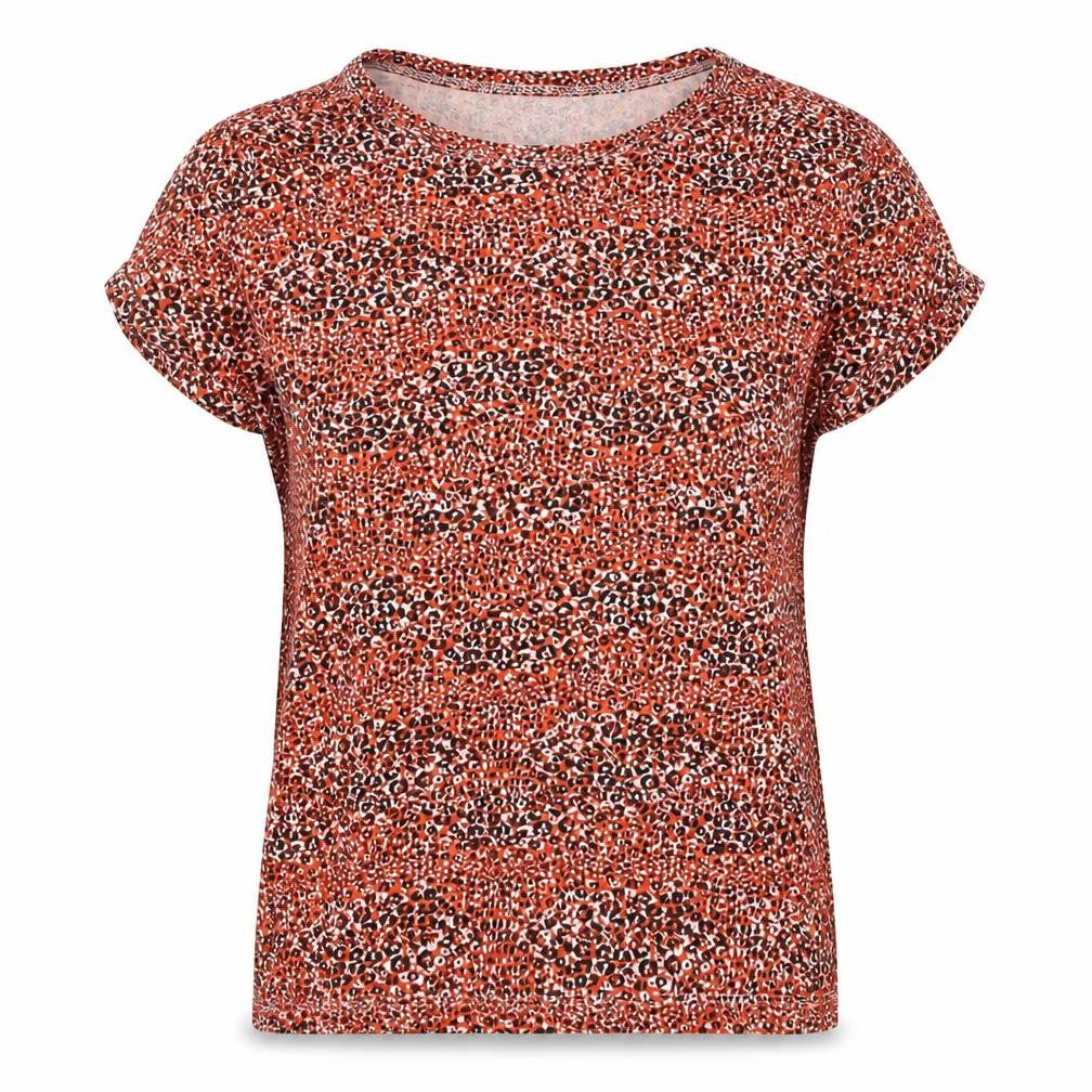 Front view of Topshop women’s red animal print basic t-shirt, size UK 6