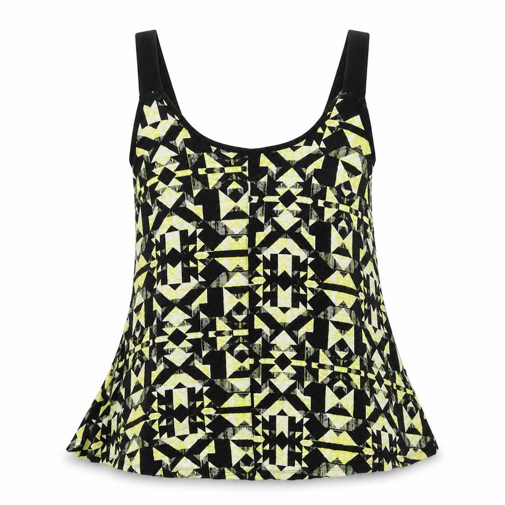 Front view of label be women’s black geometric basic blouse, size UK 10