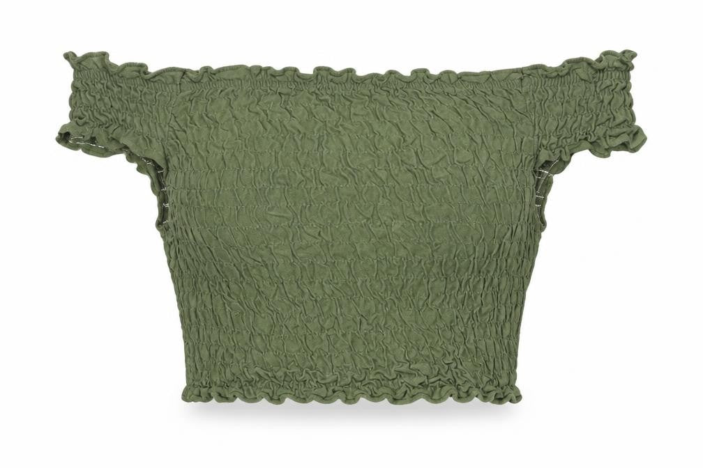 Front view of Miss Selfridge women’s green basic blouse, size UK 6