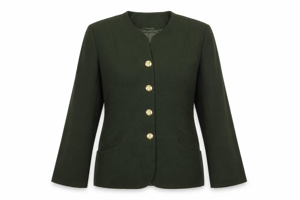 Front view of Gina women’s green jacket, size UK 12