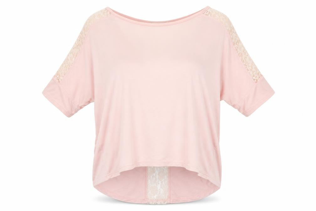Front view of Voulez-Vous women’s pink jersey basic t-shirt, size M