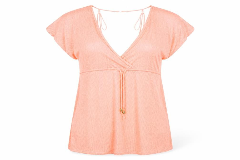 Front view of Atmosphere women’s orange basic t-shirt, size L
