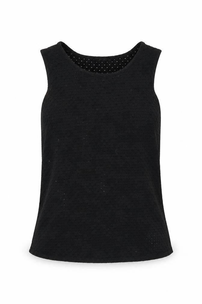 Front view of New Look women’s black basic tank, size UK 6