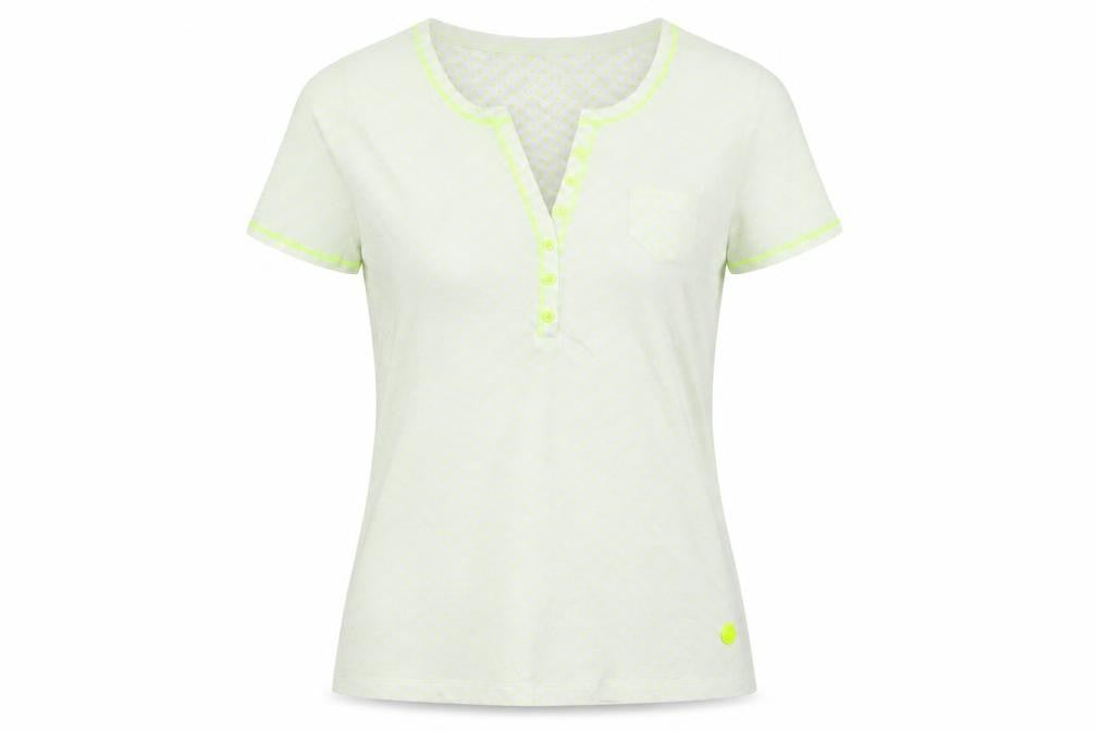 Front view of Basler women’s gold polka dot basic t-shirt, size UK 14