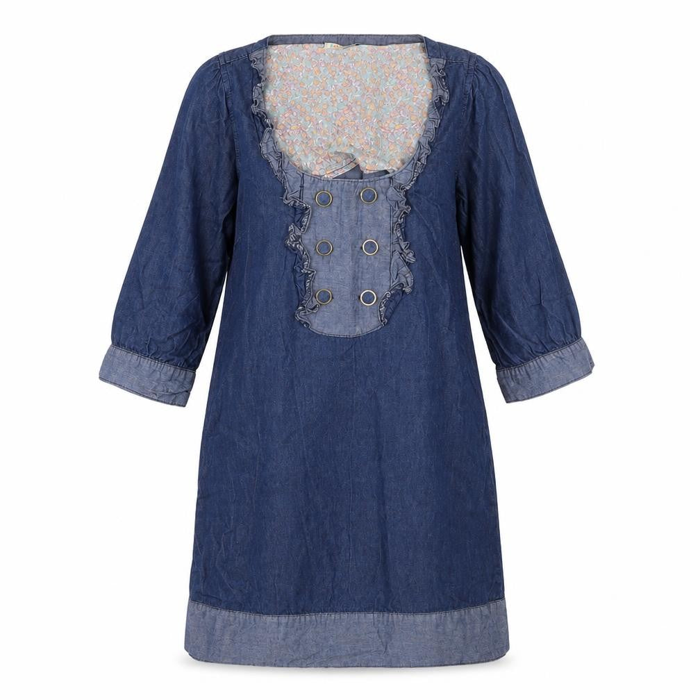 Front view of Denim & Co. women’s blue denim shift, size UK 10