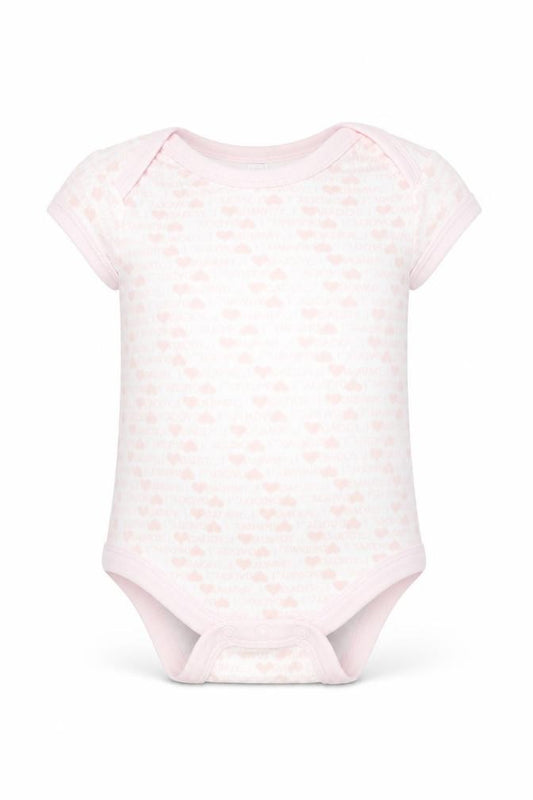 Front view of Tu girls’ pink geometric romper one-piece, size 3-6, months
