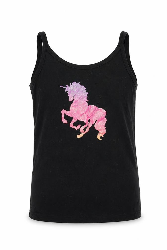 Front view of Primark girls’ black basic tank, size 10-11, years
