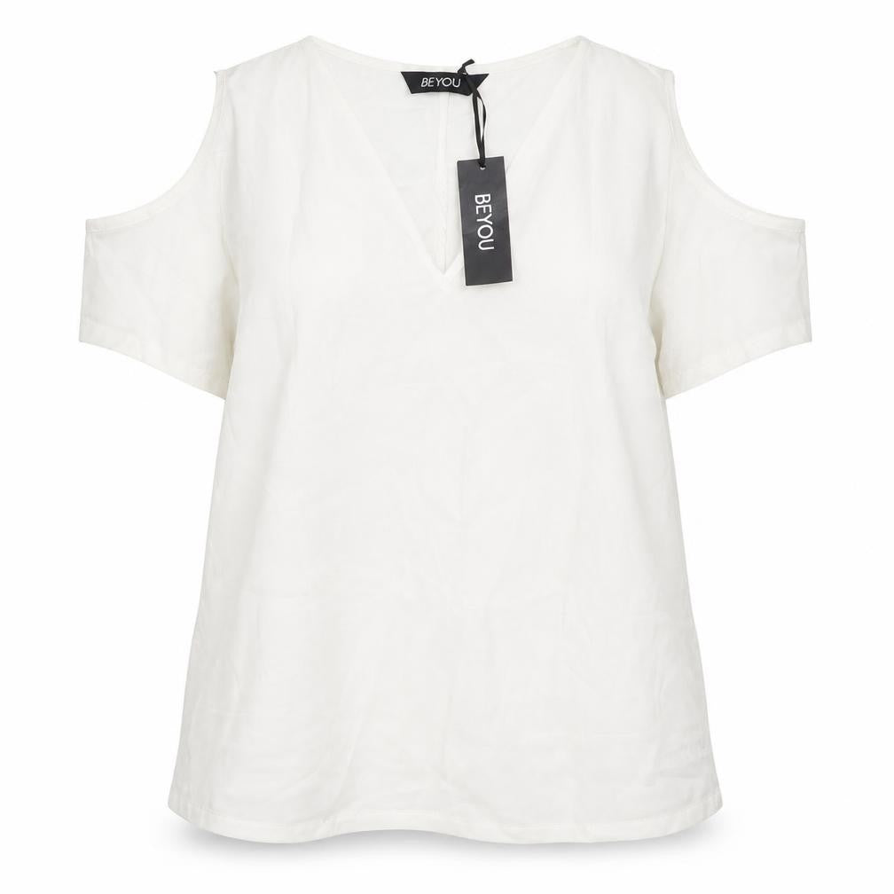 Front view of beyou women’s white basic blouse, size M