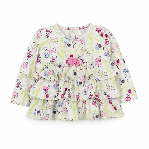 mini mol Girls White Floral  Basic Polo Size 6-9 Months
