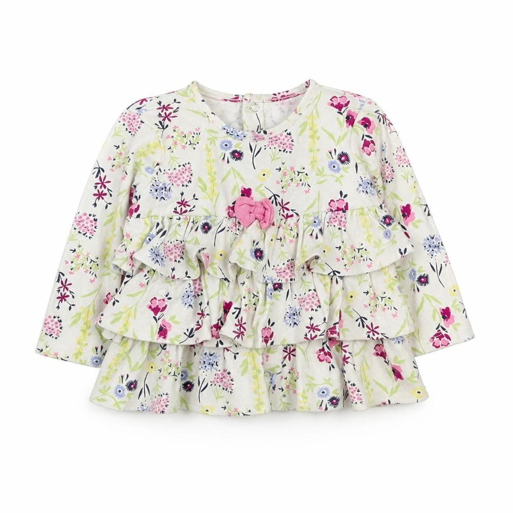 mini mol Girls White Floral  Basic Polo Size 6-9 Months