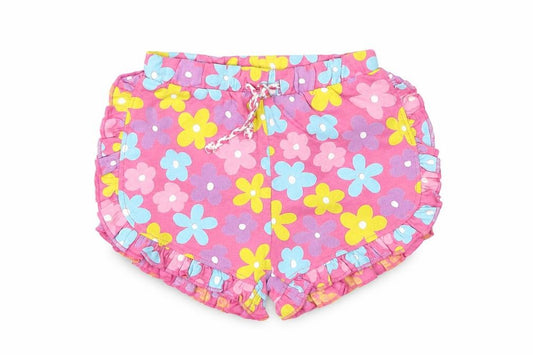 Front view of Preworn boys’ pink floral cropped trousers, size 12-18, months