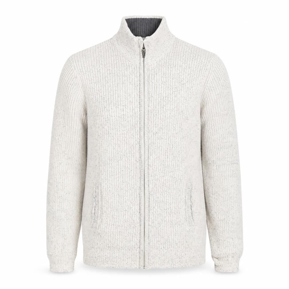 Front view of BHS men’s beige full zip jumper, size L
