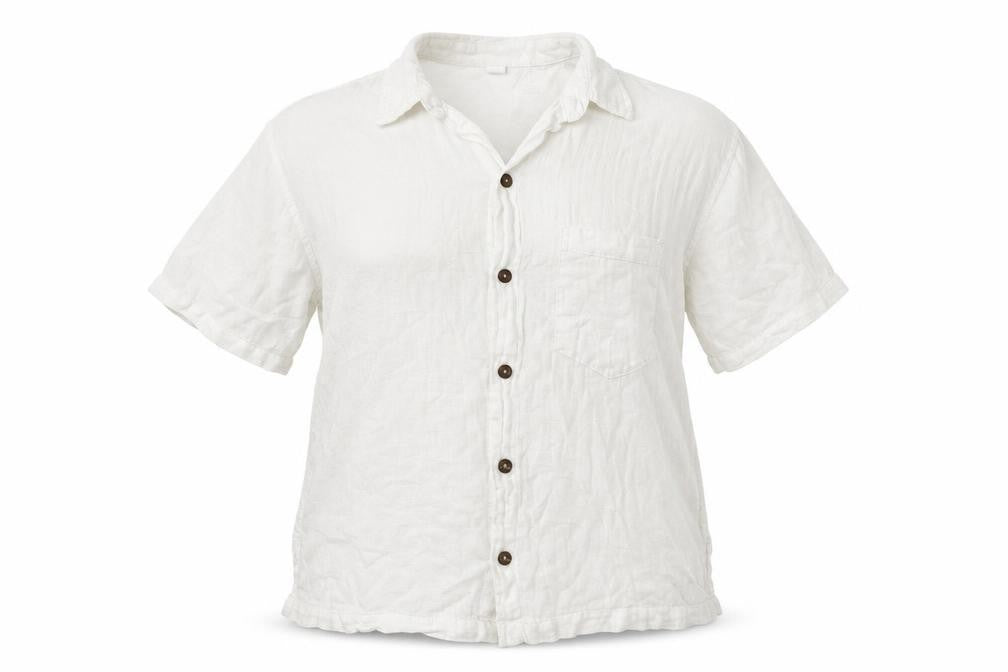 Front view of Preworn women’s white basic button-up, size XL