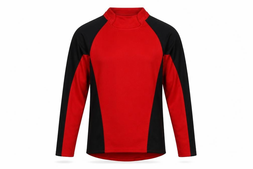 Front view of SWI men’s red polo, size 34