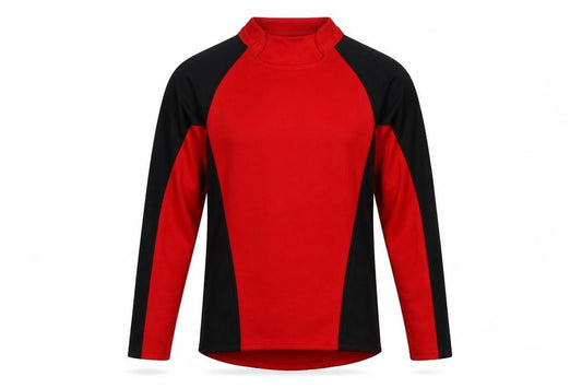 Front view of SWI men’s red polo, size 34